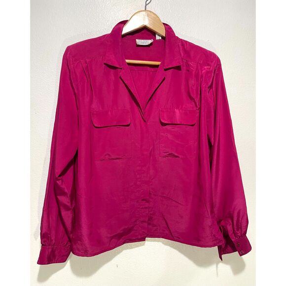 SK and company VTG utility shirt peasant sleeve pink business casual women's 12 - Picture 1 of 5